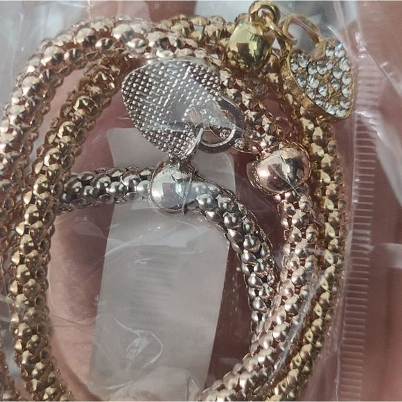 3Pcs Gold Color Heart Charm Elastic Bracelets For Women Pulseras Bracelet Cute M - Picture 3 of 4